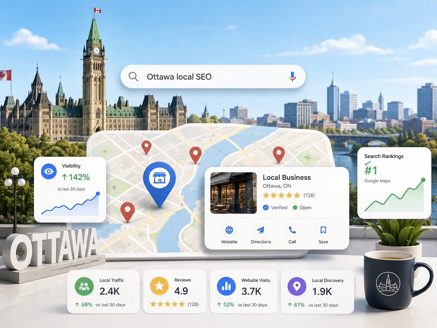 Ottawa local search results showing a Google Maps three-pack and business profile